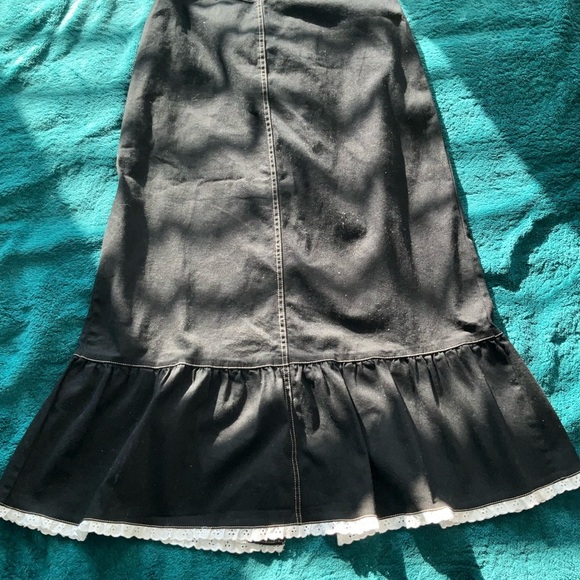 Vintage Denim & Co Sz L Dark Wash Pockets Embroidered Cotton Zip Back Maxi Skirt - Picture 2 of 7